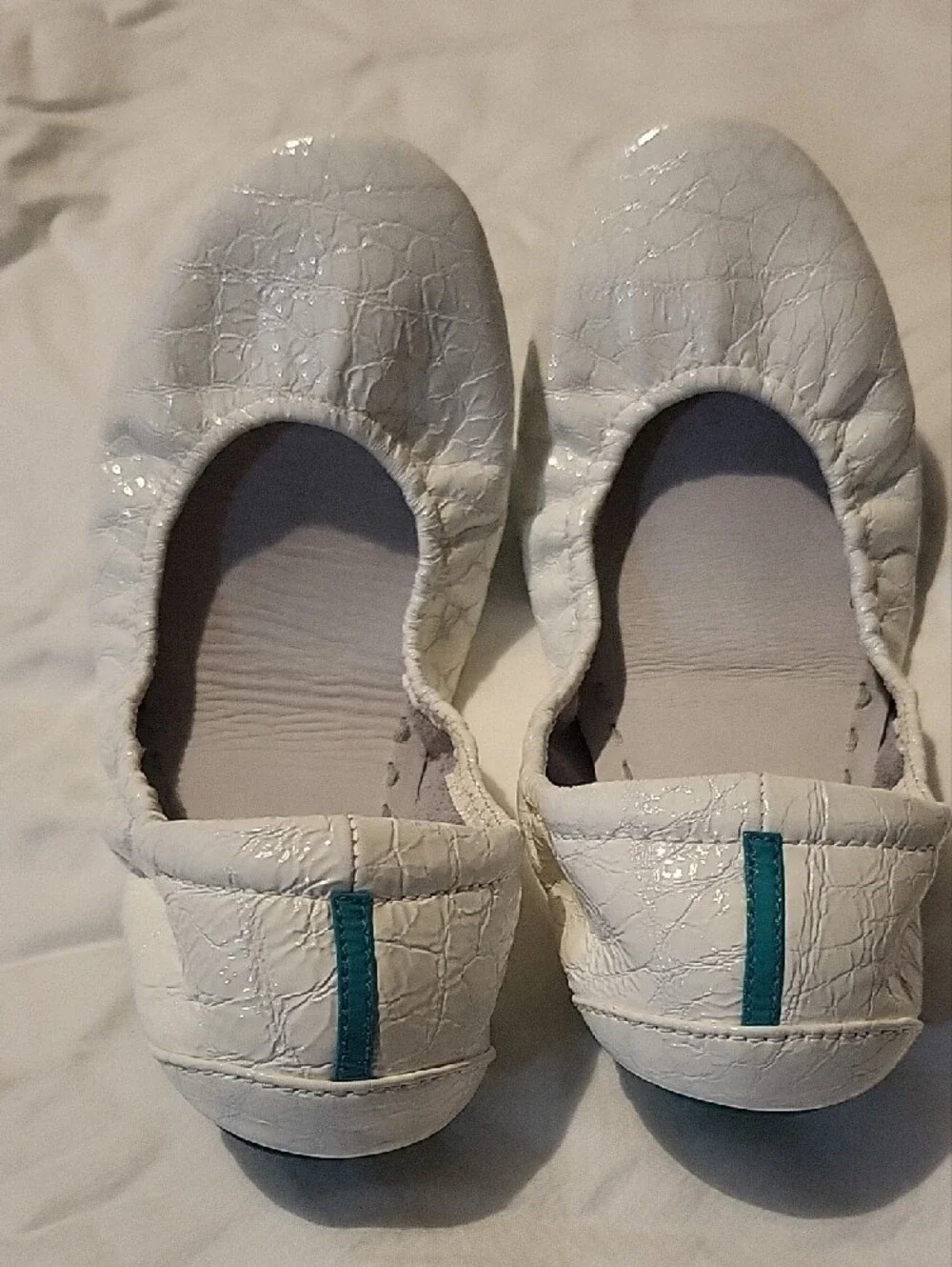 Tieks White Ballet Flats with Teal Stripe - Picture 3 of 6